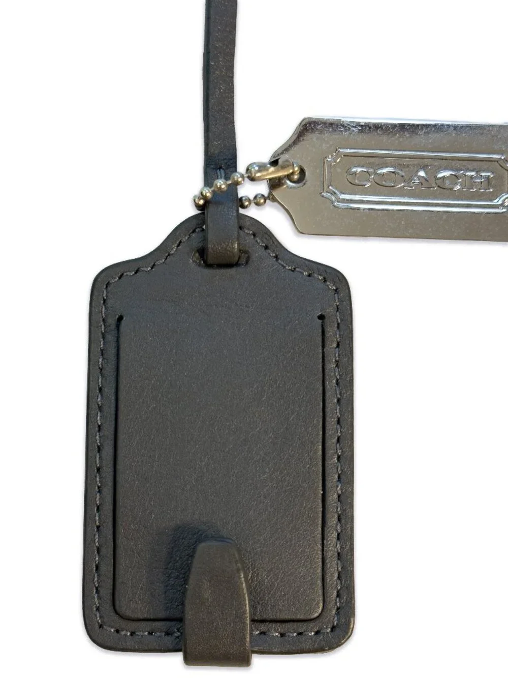 Coach Grey Leather Luggage Bag Tag with Metal Coach Keychain Tag